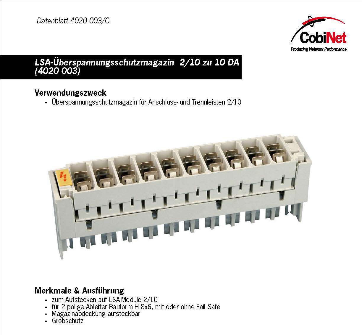 CobiTel模块系列产品-LSA-保安排-Datenblatt 4020 003_C图1